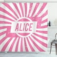 thumbnail image 1 of Alice Shower Curtain, Grunge Looking Design for Girls Lettering in Pink Color on Radial Background, Fabric Bathroom Set with Hooks, 69W X 75L Inches Long, Pale Pink and White, by Ambesonne, 1 of 3