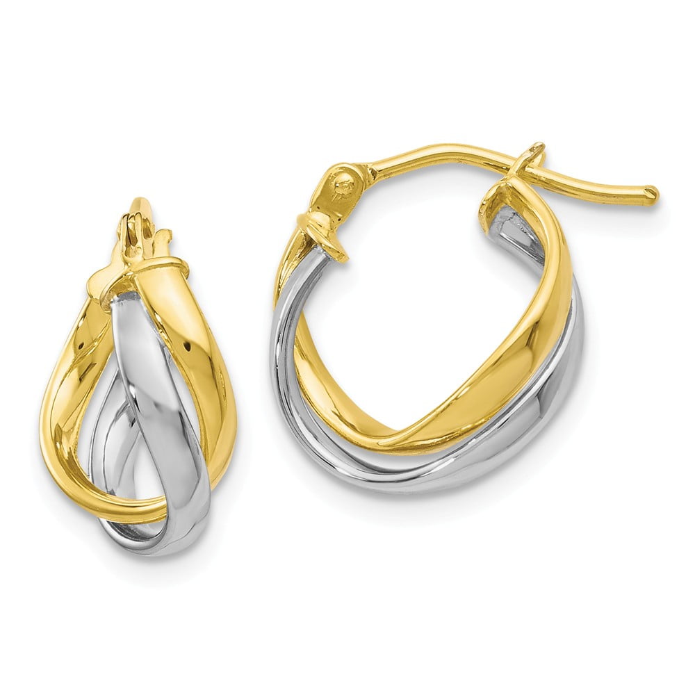 10k Yellow Gold Two Toned Twisted Tube Hoop Earrings - 14mm x 11mm ...