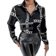 thumbnail image 1 of hirigin Puloru Elegant Fashion Autumn Women Shirts Retro Letter/Chain/Leopard/Floral Print Long Sleeve Lapel Button Down Blouse Office, 1 of 6