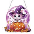 thumbnail image 2 of Lilixerw Halloween Diamond Art Hanging Ornament Decoration, Moon Background Cat In Witch Hat Pumpkin Pattern Wall Hanging Sign with Chain, for Door, Porch and Wall Display, 8 inch, 2 of 7