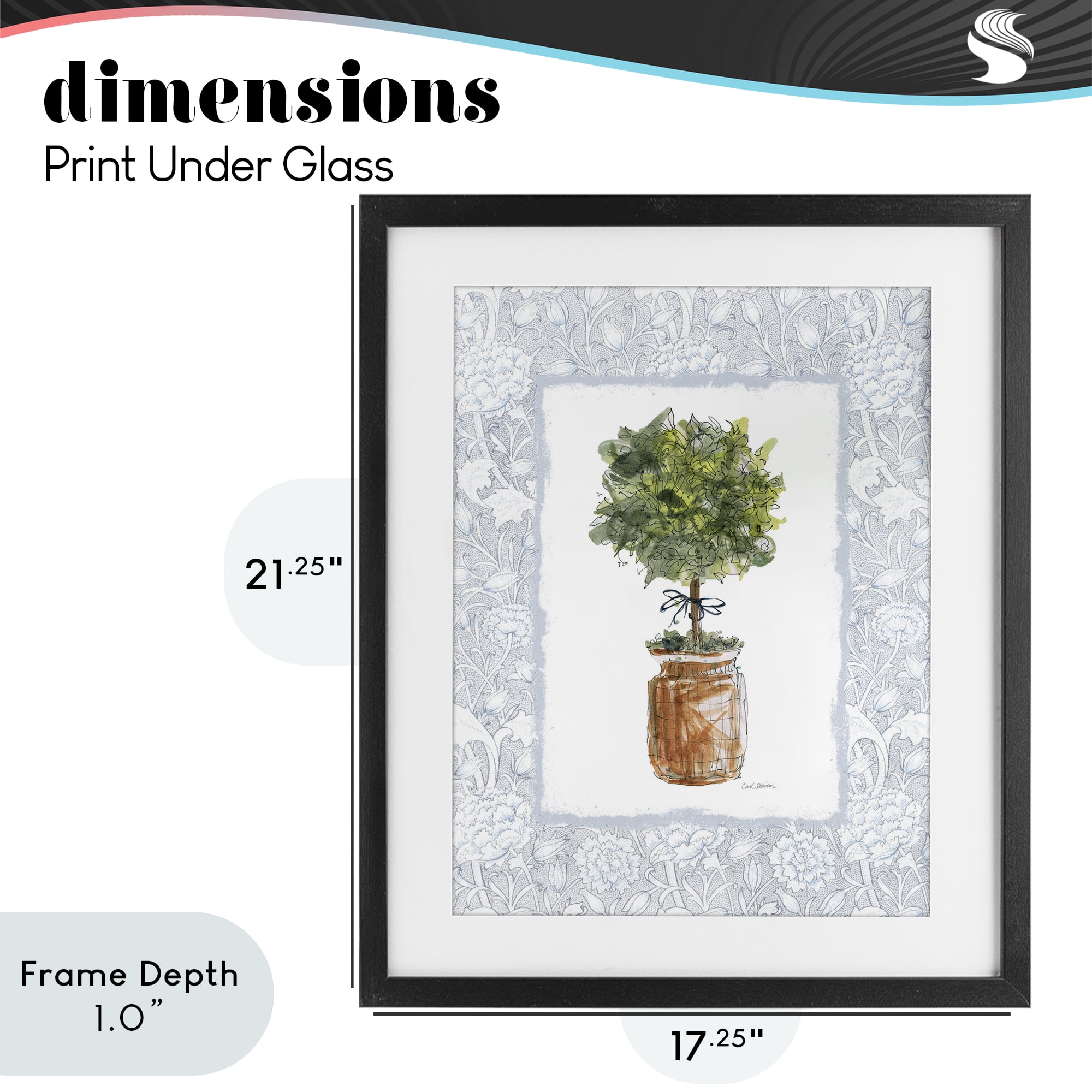 Stupell Industries Potted Topiary with Ribbon Black Framed Print Under Glass, design by Carol Robinson