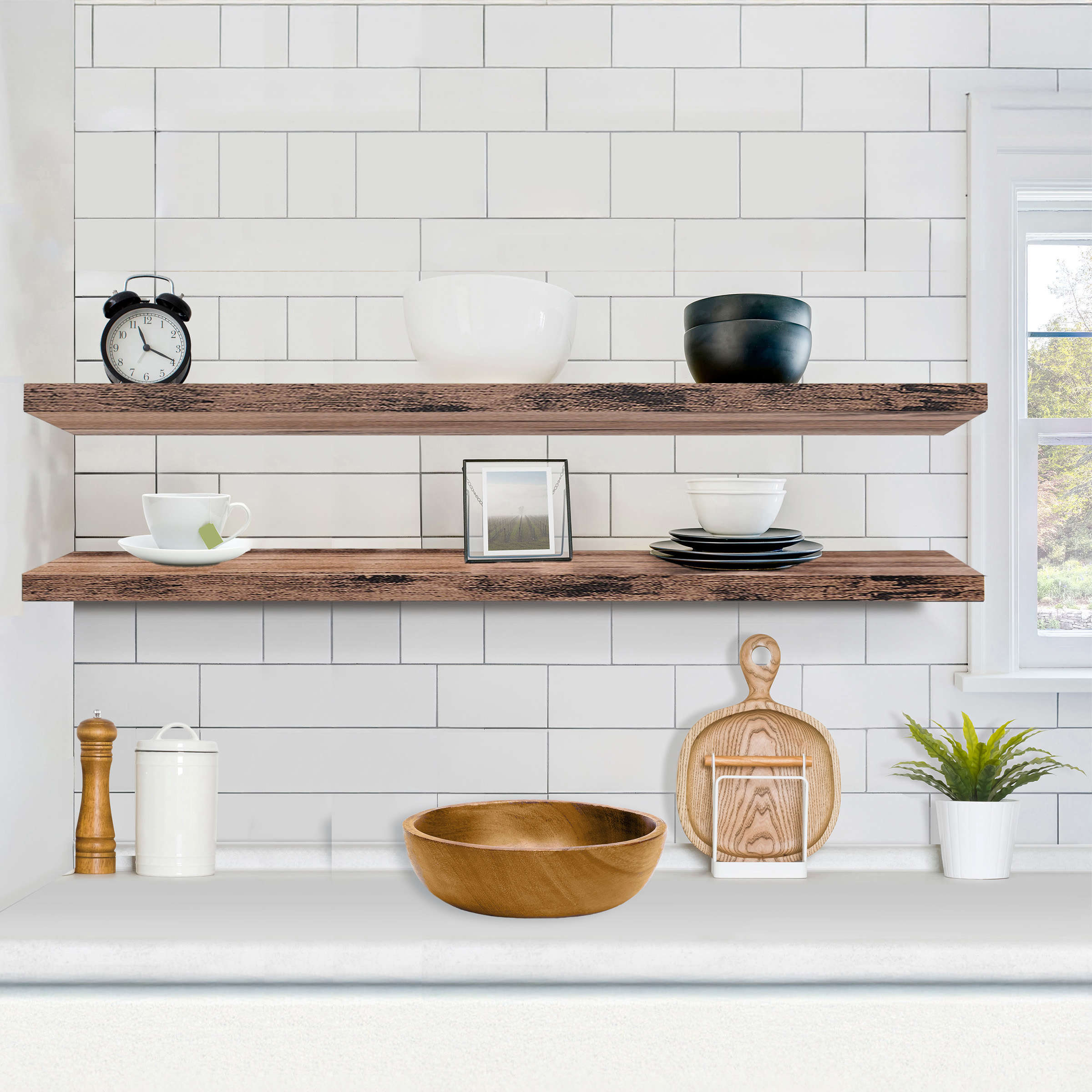 Sorbus 55in Extra-Long Floating Shelves, Wall-Mounted Storage with Hidden Brackets, Mahogany 2-Pack