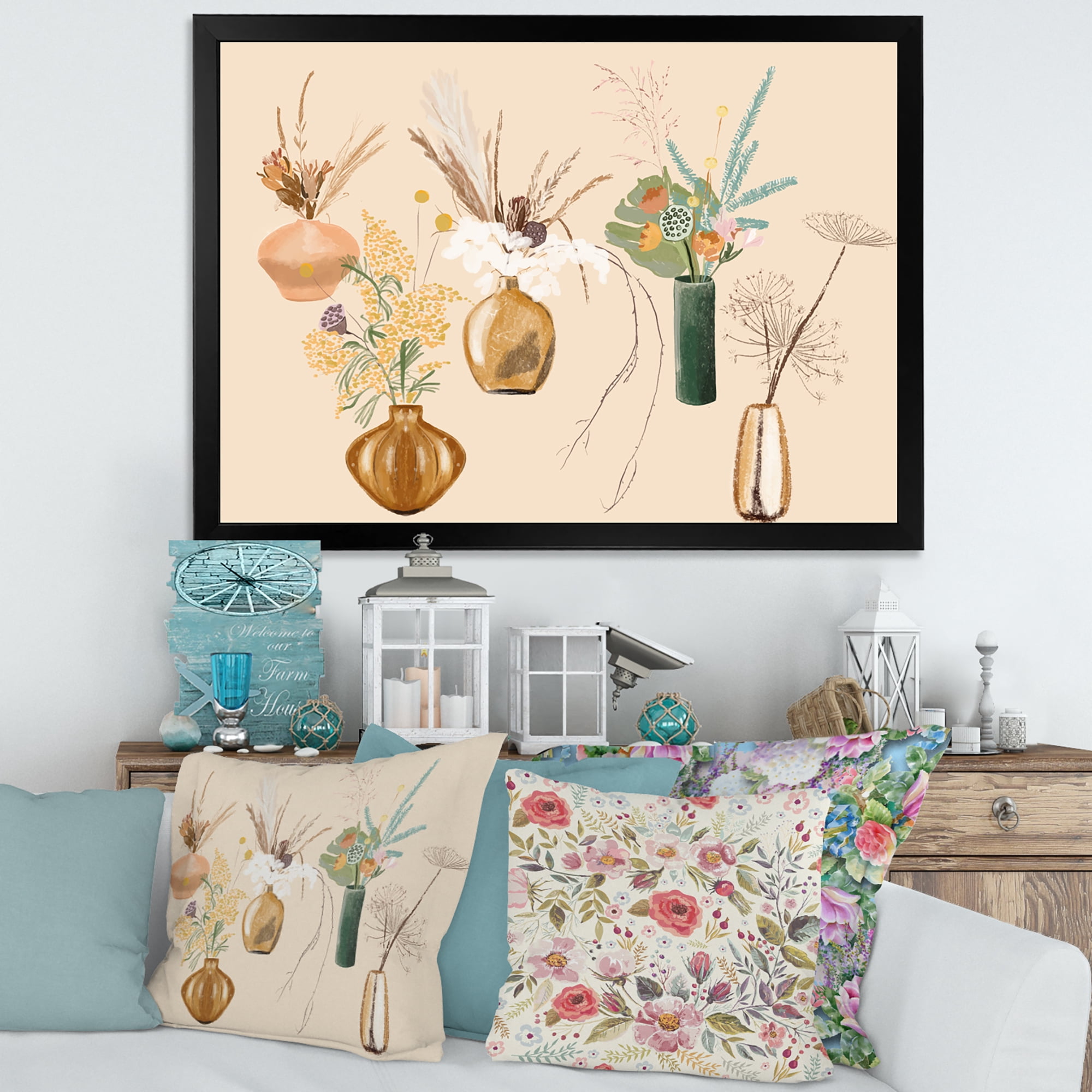 Designart 'Gold Vases With Bouquets Of Wildflowers III' Traditional Framed Art Print