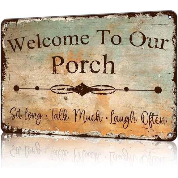 Welcome to Our Porch Signs Vintage Metal Sign for Front Porch Decor Farmhouse Back Door Porch Sign Modern Rustic Outdoor Metal Wall Sign 8x12 inch
