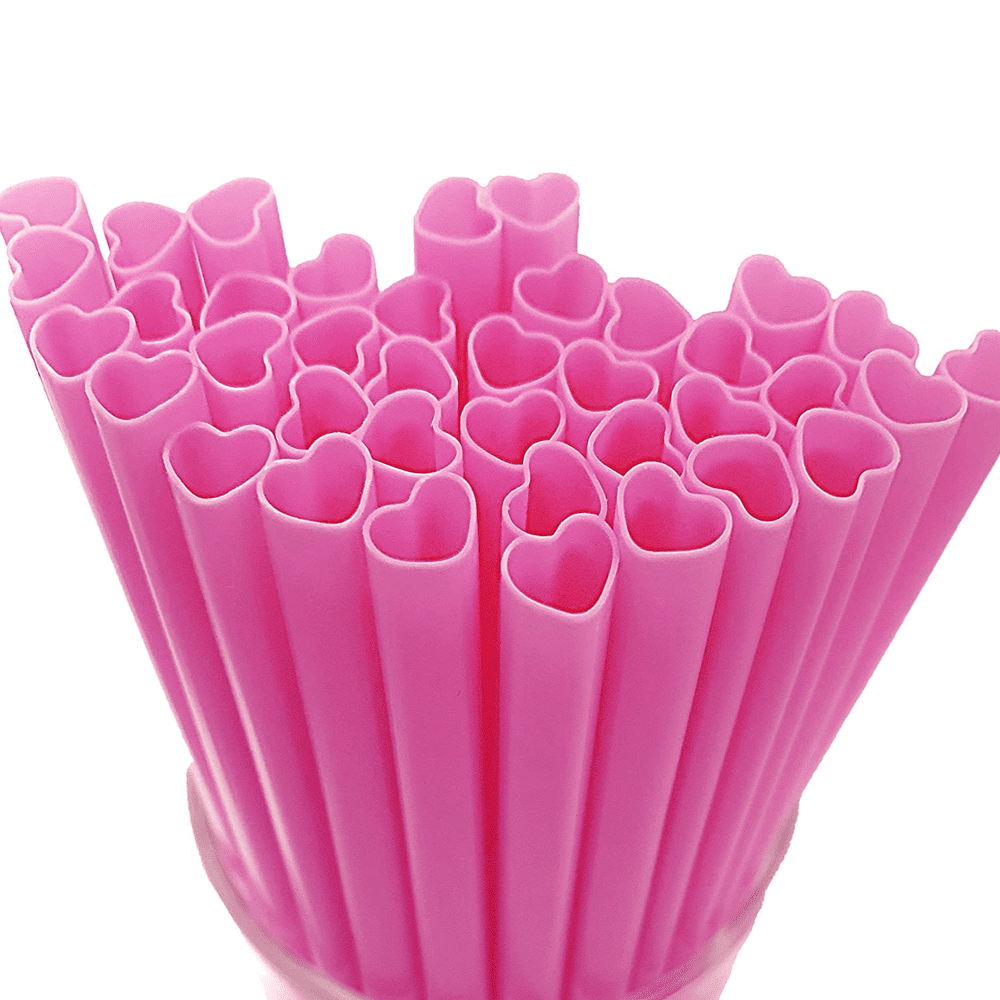 100 Pieces Straws, Valentine Heart Shaped Straws Cute Straws Anti