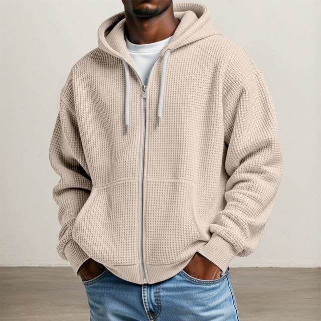 MHFRRA Sudadera de Punto con Capucha y Cremallera, Informal, Suave, Cálida y con Forro, con Bolsillos Delanteros para Mayor Comodidad En Otoño E Invierno Beige