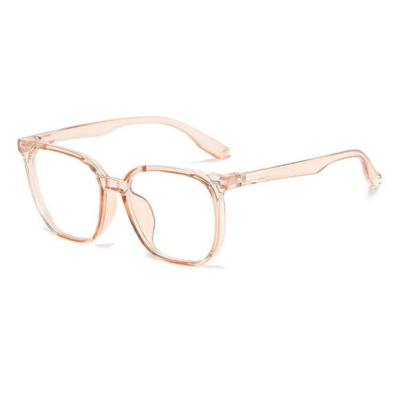 Women's Large Frame Glasses Large Slim Face Polygonal Glasses Frames Plain Flat Glasses-Transparent Orange Pink Frame