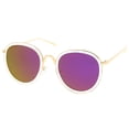 thumbnail image 3 of zeroUV Unisex Modern Arched Bridge Slim Temple Colored Mirror Flat Lens Round Sunglasses 52mm (Clear-Gold / Purple Mirror) - 52mm, 3 of 5