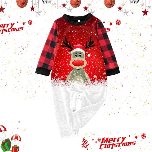 Conjuntos de pijamas a juego para la familia Rde, Tops navideños de manga larga con estampado EIK + pantalones con estampado a cuadros, ropa para dormir en casa de otoño, ropa de Navidad