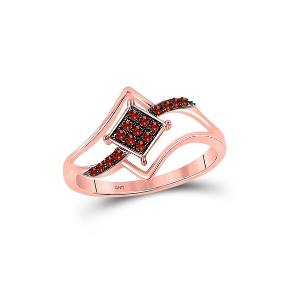 Solid 10k Rose Gold Round Red Diamond Diagonal Square Cluster Engagement Wedding Anniversary Ring Band 1/6 Ct. - Size 7