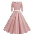 thumbnail image 6 of Miqool Women's 1950s Vintage Cocktail Dresses Elbow-Length Sleeve Lapel A-Line Swing Midi Dress Tea Party Formal Dresses with Belt (Pink,L), 6 of 9
