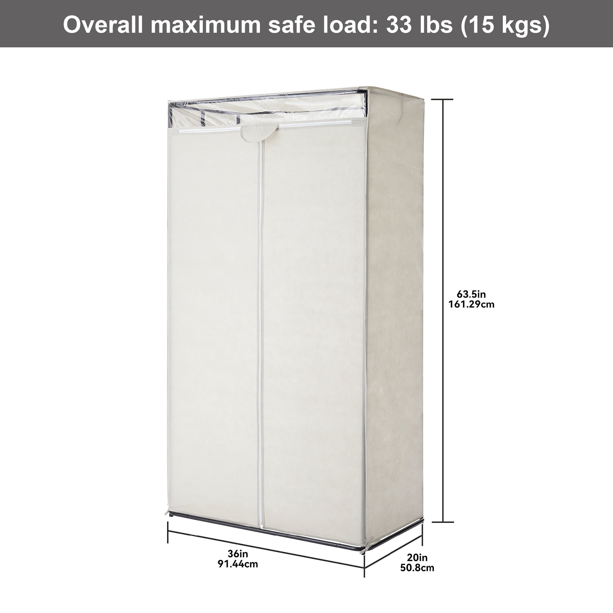 Mainstays 1-Tier Portable Zippered Closet Storage Organizer for Clothes, 36", Grey Pumice, Bedroom