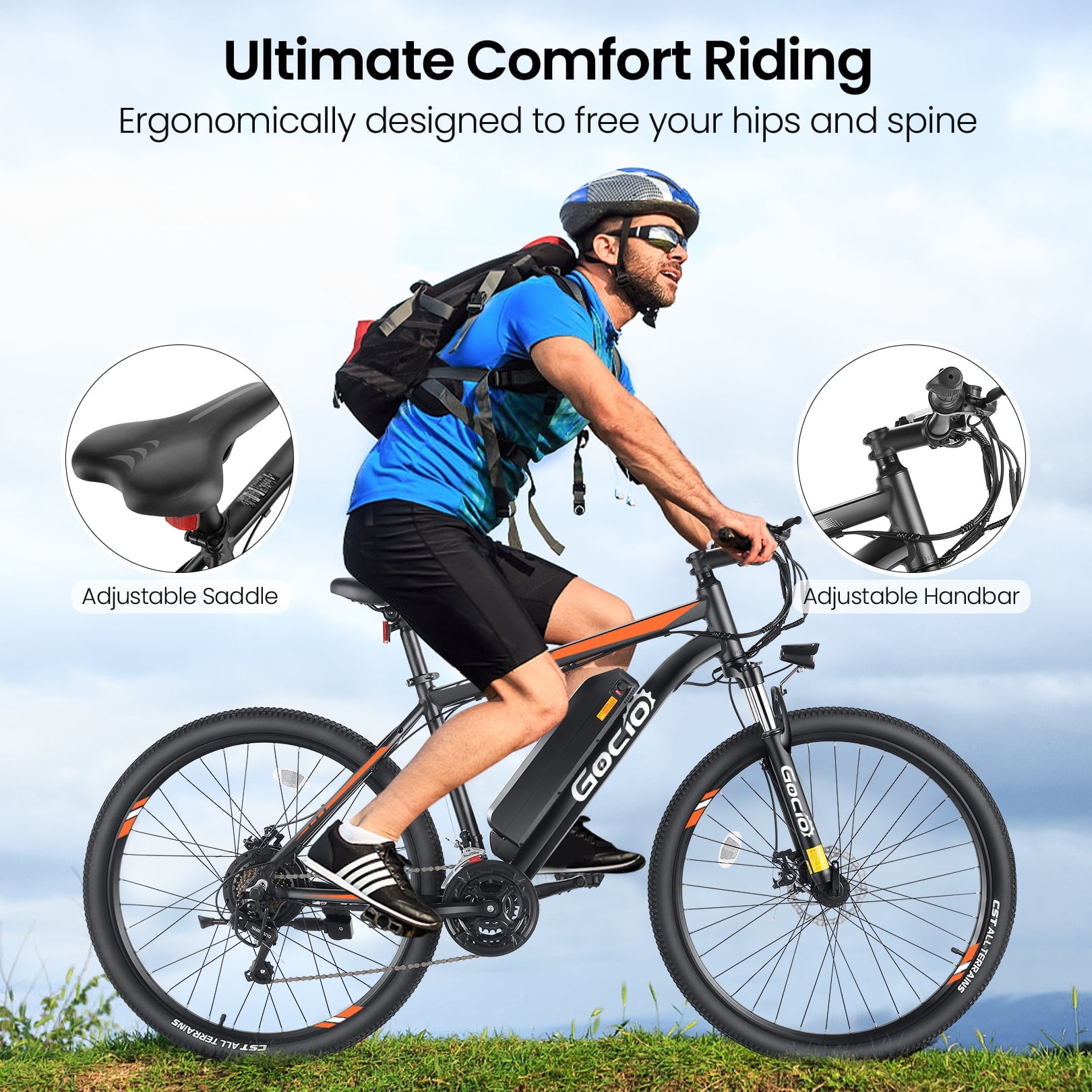 Gocio 26" Electric Bike, 350W Electric Bike for Adults 19.8MPH Electric Mountain Bike, LCD, Lockable Suspension Fork, 374.4Wh 36V Battery UL2849 Certified, 21-Speed E-Bikes Adult Electric Bicycle