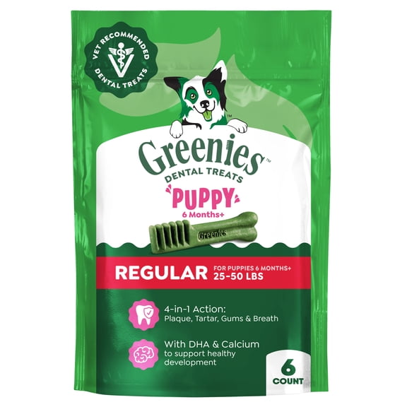 Greenies Natural Dental Puppy Treats Regular Size, 6 oz Pack (6 Count)