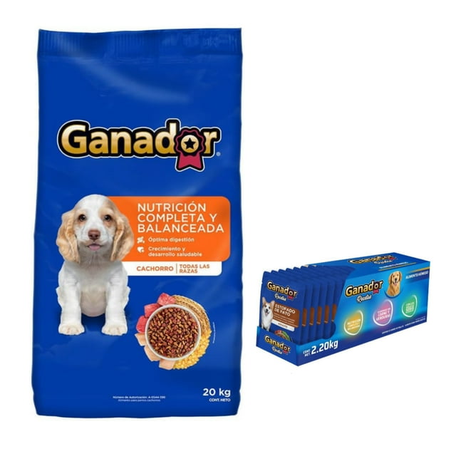 Ganador Cachorro 20 Kg + Sobre Estofado Pato 100 g (22 Pzas)