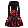 thumbnail image 1 of Robe Formelle pour Femmes Manches Longues Col Rond Robe Élégante Imprimé Halloween Automne Hiver Robe de Soirée, 1 of 6