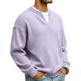 thumbnail image 3 of Havenx Mens Long Sleeve Shirts Knitted Crewneck Sweatshirts Textured Solid Color Tops Soft Comfy Casual Business Workout Clothes,Purple M, 3 of 5