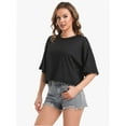 thumbnail image 3 of Women's Oversized Workout Cropped T Shirts Crew Neck Short Sleeve Casual Loose Summer Crop Tee Tops, 3 of 4