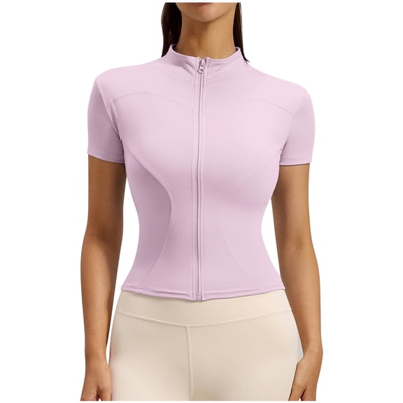 AherBiu Athletic Jacket for Women Short Sleeve Zip up Workout Yoga Tops Open Front Lightweight Quick-Dry Stretch Shirt