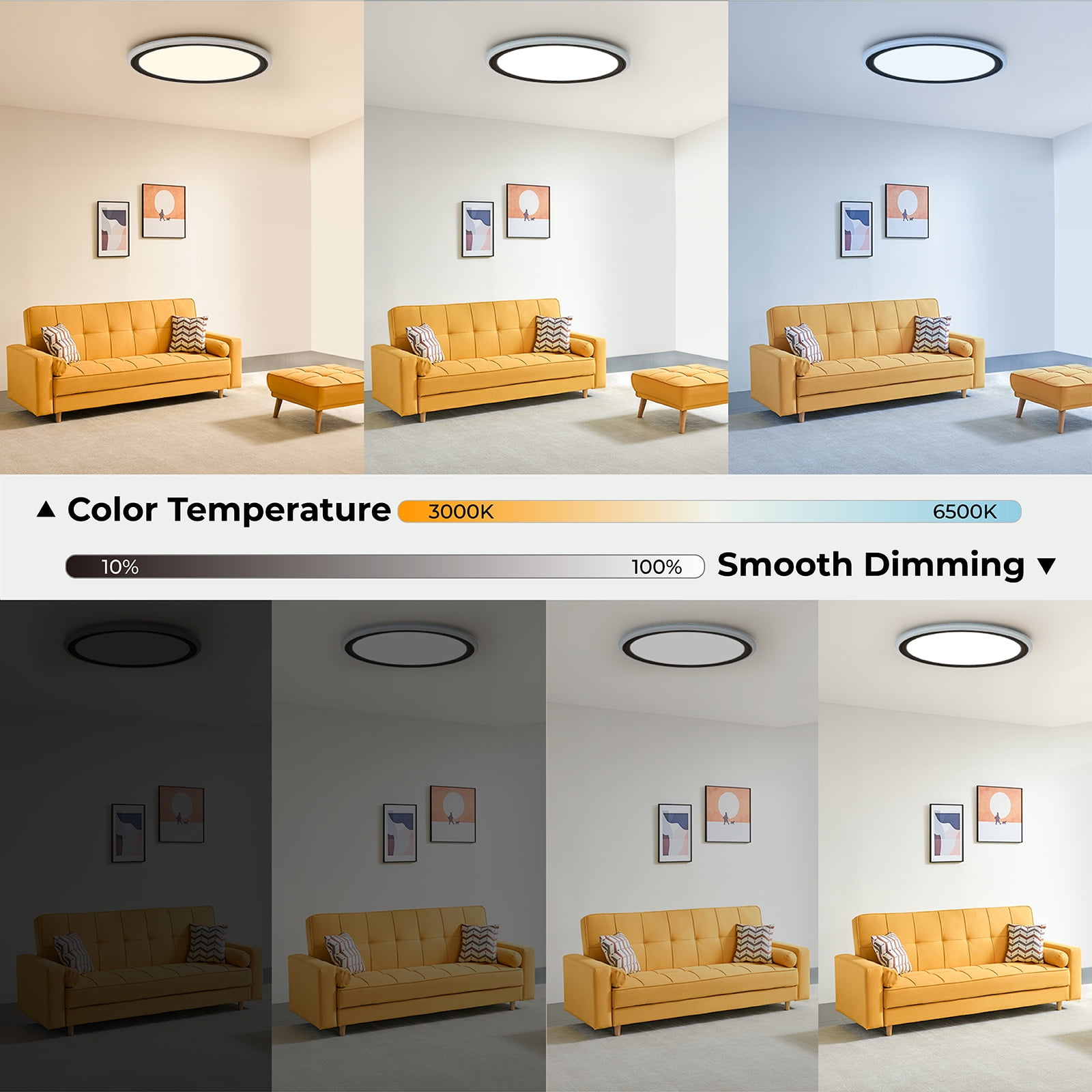 BLNAN 13'' RGB Flush Mount Ceiling Light with Remote Control, 24W 2400LM 3000K-6500K Dimmable Color Changing Wired Led Light Fixture for Bedroom Kids Room Party Festival, Black
