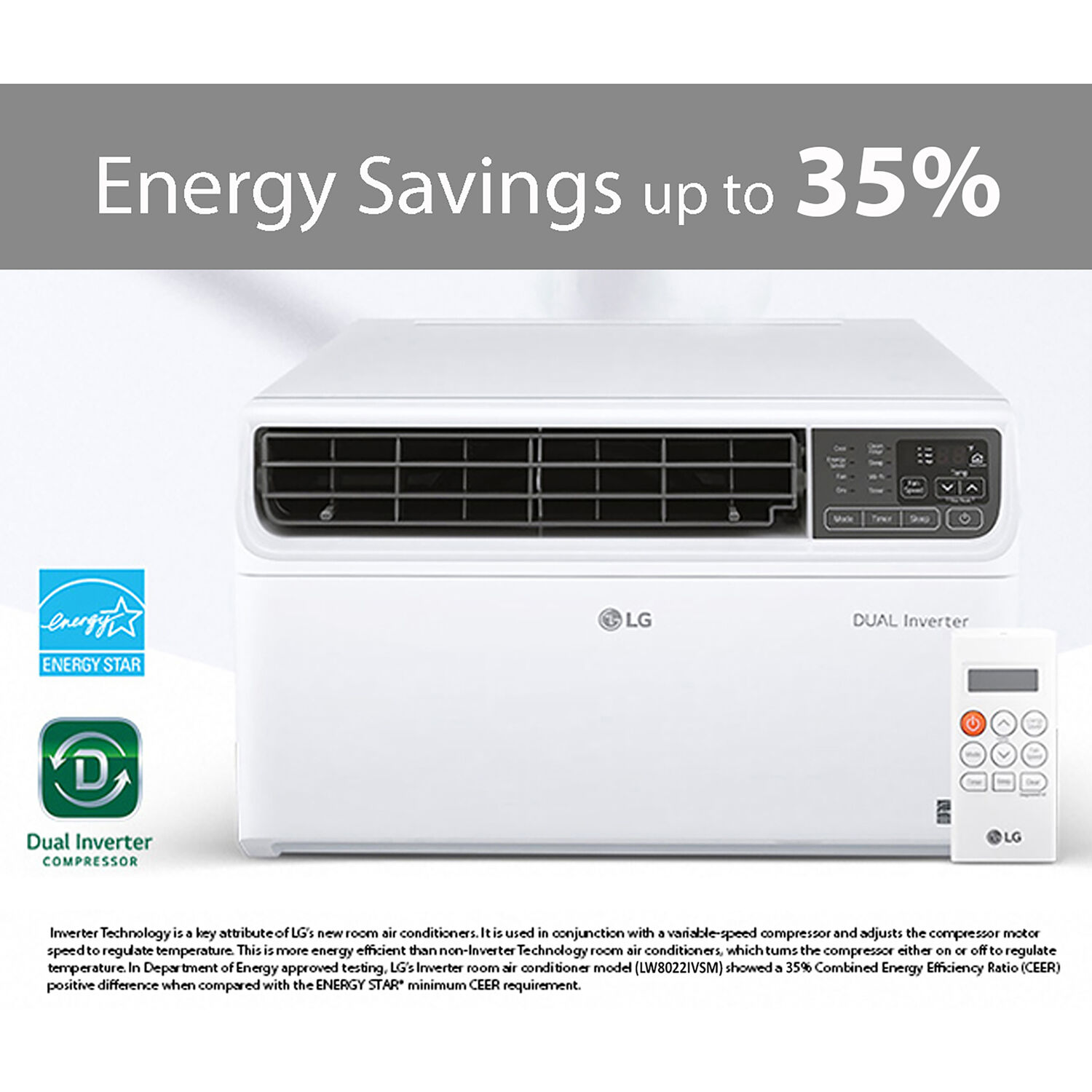 LG 8,000 BTU DUAL Inverter Smart Window Air Conditioner, Cools 340 sq ft, Works with Amazon Alexa - image 5 of 9