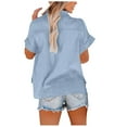 thumbnail image 6 of Htigea Womens Short Sleeve Casual Button Down Shirts Summer Soft Fashion Cotton Blouses Tops with Pocket Sky Blue,M, 6 of 6