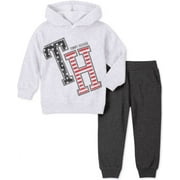 Tommy Hilfiger HEATHER GREY/NAVY/RED Baby Boys 2-Pc. Fleece Logo Hoodie & Joggers Set, Size 24 Months