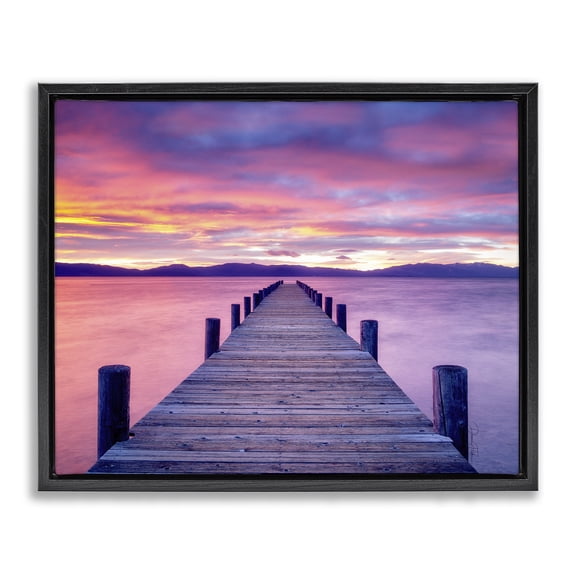 Stupell Industries Purple Sunset Dock Landscape Photography Black Floater Framed Canvas Art Print Wall Art, 21 x 17