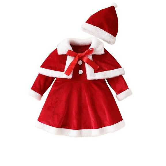 IUYRTFE Christmas Plaid Dress with Hat Winter Two Piece Set for Kids Long Sleeve Bow Detail Outfit Holiday Party Wear Toddler Girl Festive(Black,5 Years)