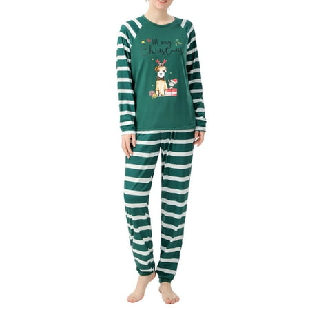 

Pudcoco Christmas Family Pajamas Set Long Sleeve O-neck Tops Striped Pant Romper