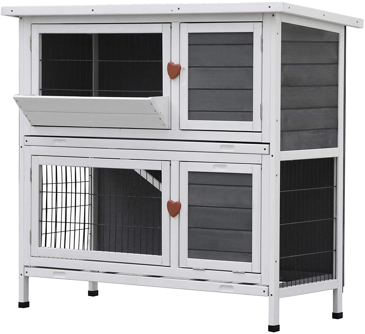 Lovupet 43inch 2Story Elevated Stacked Outdoor Wooden Rabbit Hutch