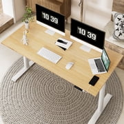 FLEXISPOT 60x30 Dual Motors 3-Stage Height Adjustable Standing Desk Ergonomic Home Office Sit Stand Desk with USB Port, Bamboo Rectangle Desktop White Oval Frame