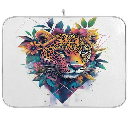 

Kitchen Drying Mat 16x18In Drying Dish Mat Dish Drying Mats Kitchen Countertop Multi-Function Drain Drying Mat Kitchen Table Cartoon Color Leopard