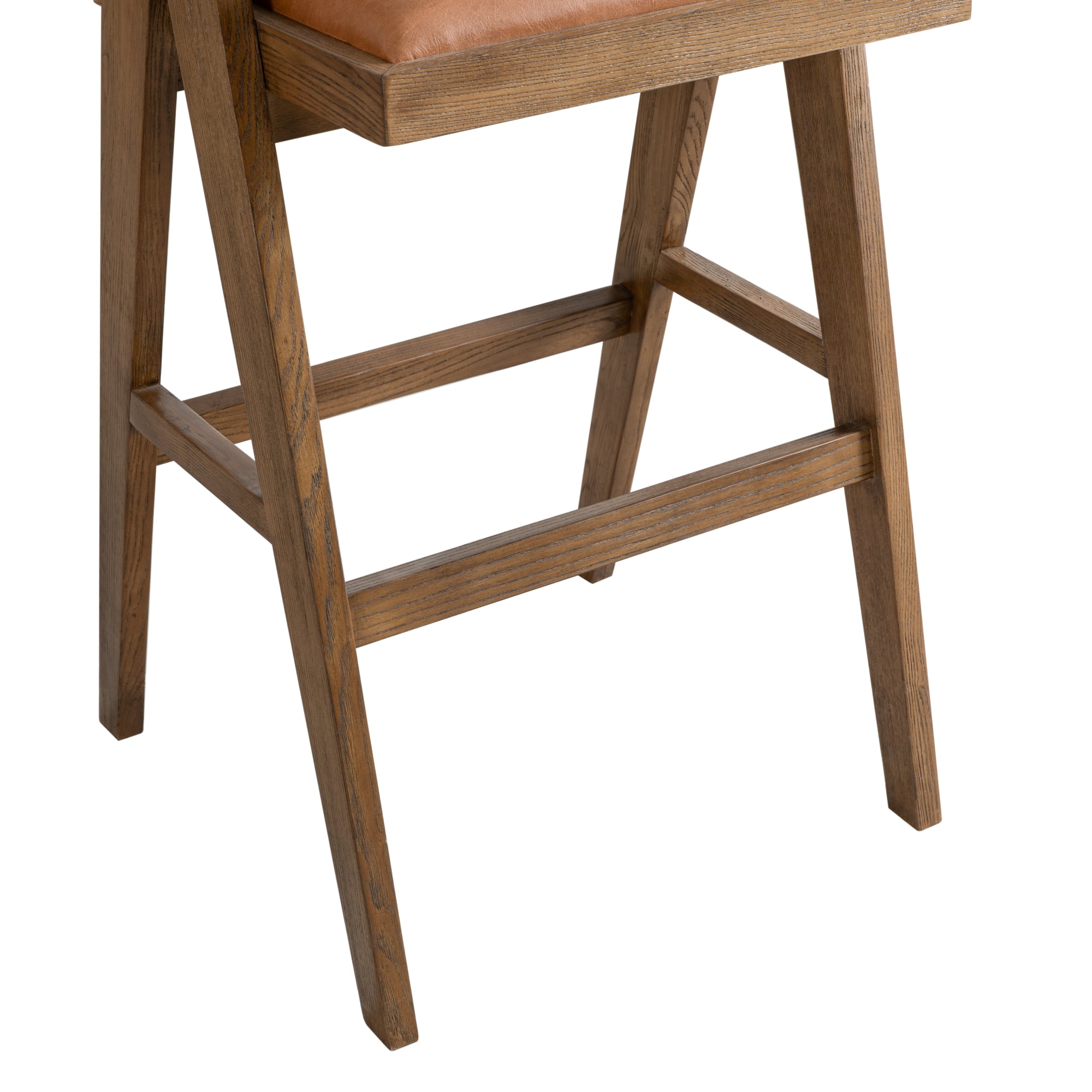 Harley Nutmeg Brown Solid Wood and Rattan Upholstered 30" Bar Height Barstool with Red/Brown Faux Leather Seat - Set of 4