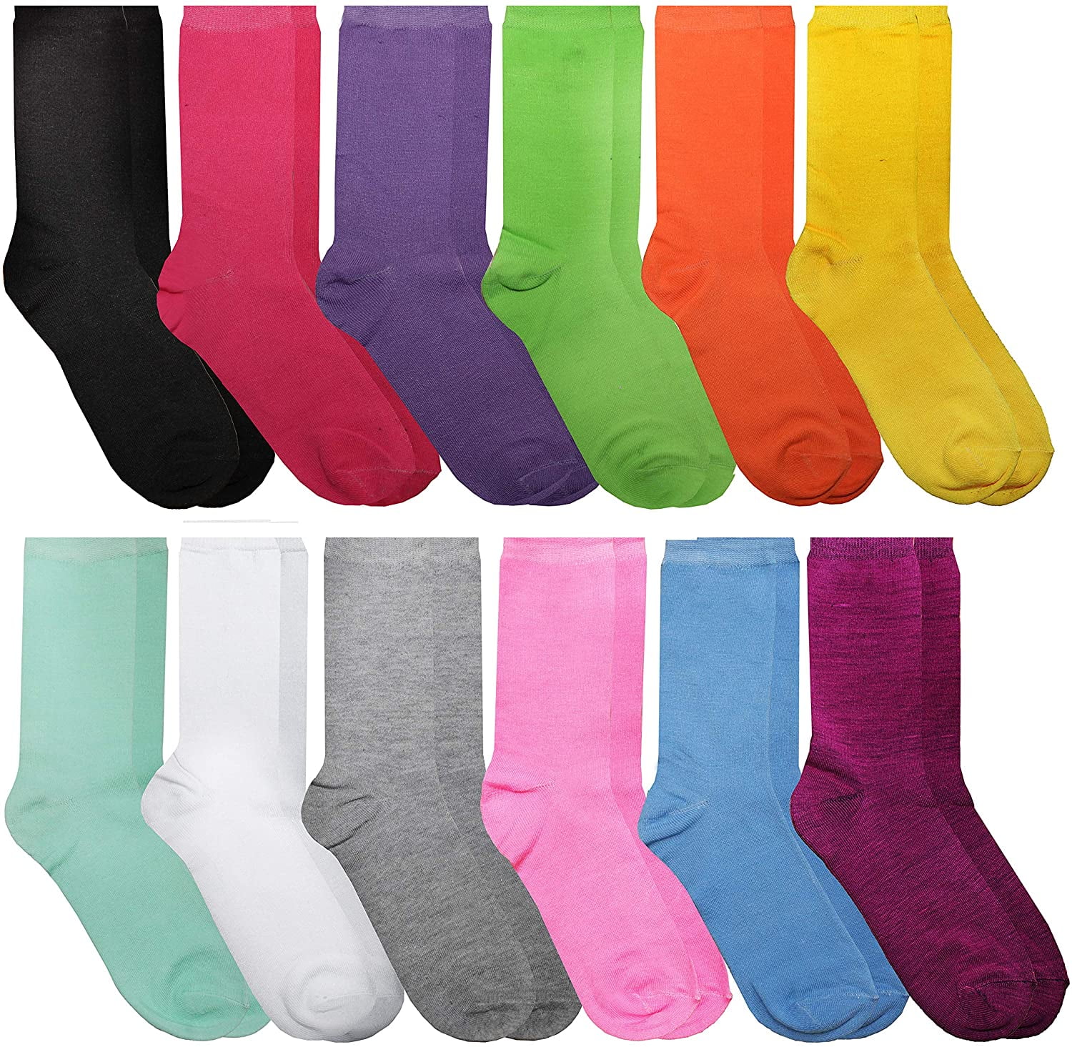 12 Pairs of Womens Casual Crew Socks, Cotton Colorful Fun Patterns