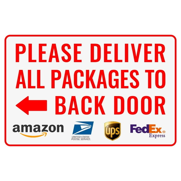 Please Deliver All Packages to Back Door Left Arrow - Bestylez Delivery Sign for Outdoor Use 12" * 8" (147)
