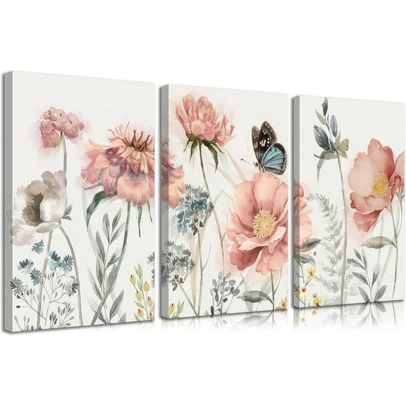 3pcs Abstract Boho Floral Canvas Wall Art Green Beige Flower Market Wall Decor Pictures Minimalist Colorful Botanica Posters Prints For Living Room Bedroom Office Home Decoration