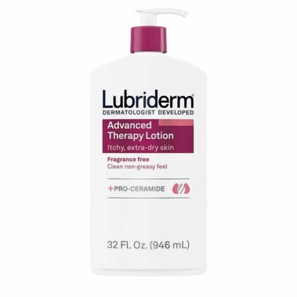 Lubriderm Advanced Therapy Fragrance Free Moisturizing Hand & Body Lotion + Pro-Ceramide With Vitamins E & Pro-Vitamin B5 Intense Hydration For Itchy Extra Dry Skin Non-Greasy 32 Fl Oz