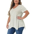 thumbnail image 4 of Agnes Orinda Women's Plus Size V Neck Short Sleeve Asymmetric Hem Polka Dots Pintuck Top 3X White, 4 of 6