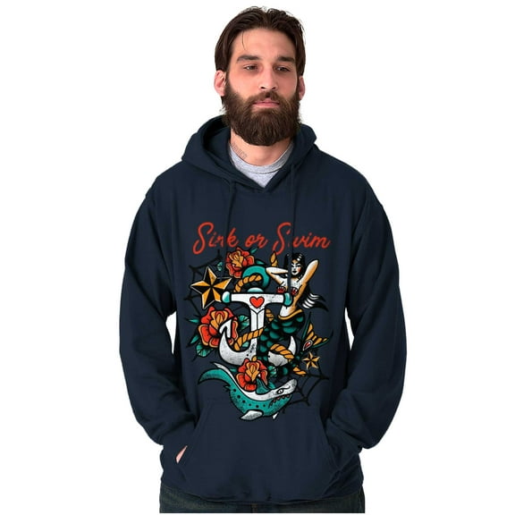 Sink or Swim Anchor Mermaid Tattoo Unisex Plus Fleece Graphic Hoodie Brisco Brands 2X