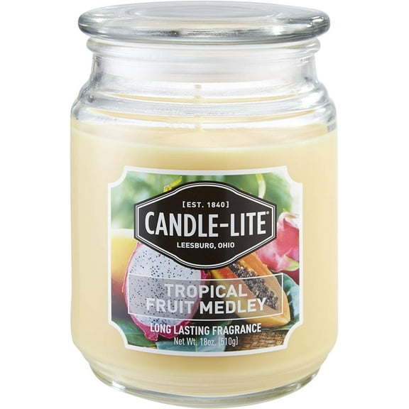 Candle-lite Scented Candles, Tropical Fruit Medley Fragrance, One 18 oz. Single-Wick Aromatherapy Candle, Yellow Color