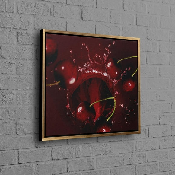 Art Mural Moderne en Toile Fait Main Jus de Cerise et Cerises pour Décoration Intérieure Élégante et Idées Cadeaux Uniques