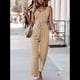 thumbnail image 5 of Elegantes de Verano para Mujer, Sin Mangas, con Cuello en U, Informales, de Pierna y Pantalones Largos 2025, Caqui, Talla XL, 5 of 9