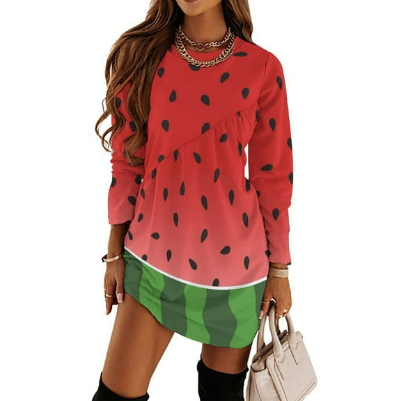 Watermelon Print Loose Dress Evening Dress Summer Dresses for Women Luxury Dress Long Sleeved Dress