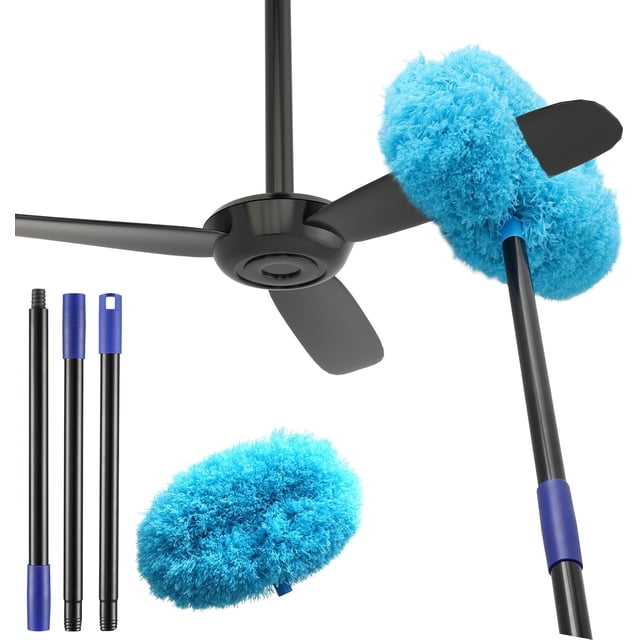 Nettoyeur de Ventilateur de Plafond 4,5 Pieds - Dépoussiéreur Amovible avec Long Poteau pour Pales de Ventilateur, Plafonds Hauts, Meubles, Stores - Réutilisable