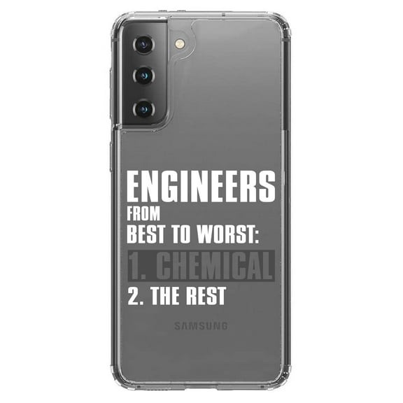 DistinctInk Clear Shockproof Hybrid Case for Galaxy S21 5G (6.2" Screen) - TPU Bumper Acrylic Back Tempered Glass Screen Protector - Chemical Engineers are the Best