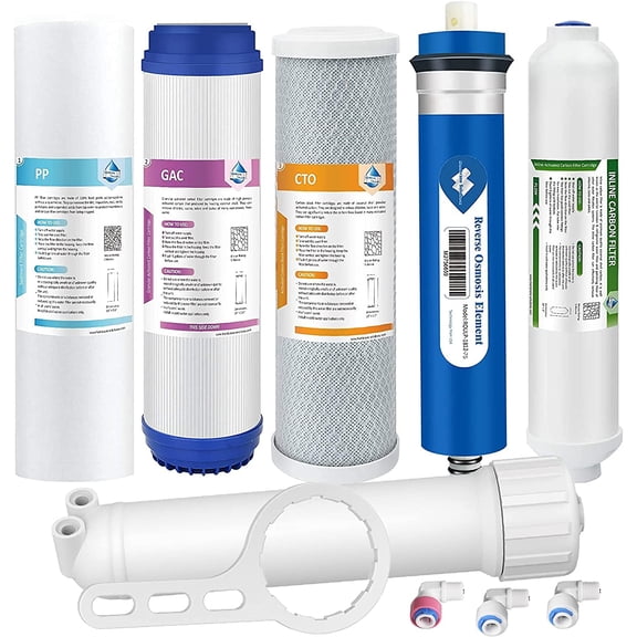 Reverse Osmosis Filter and Housing Replacement, Membrane Solutions 75 GPD Complete Replacement Filter Set For Under Sink 5-Stage Reverse Osmosis Replacement Water Filter System
