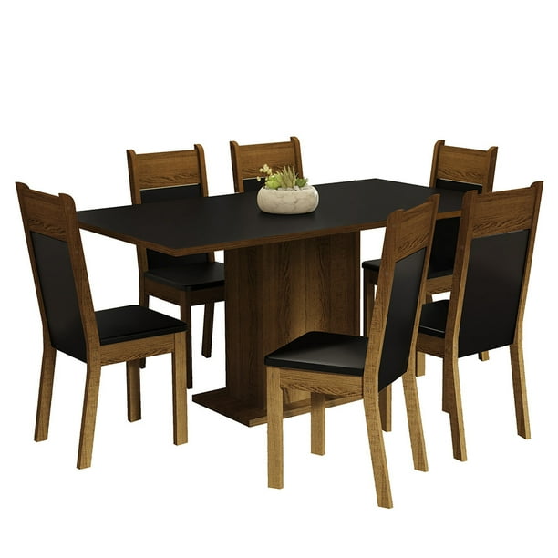 Juego de Comedor Mesa con 6 Sillas Madesa Augusta Negro/Marrón