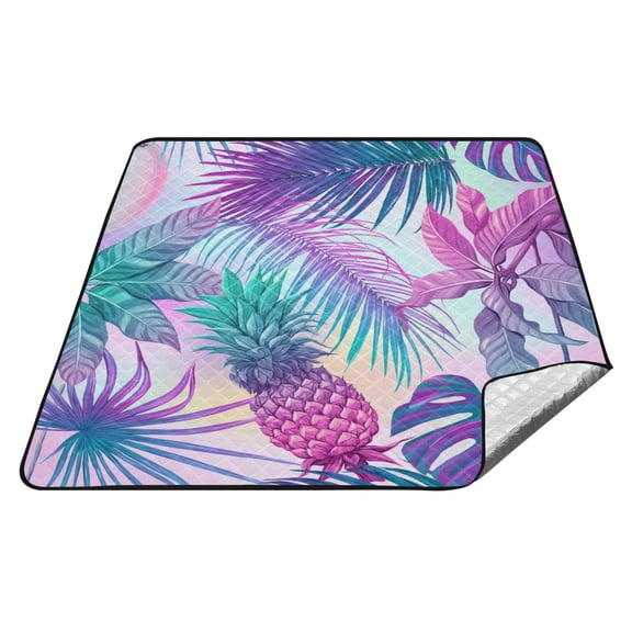Tropical Palm Trees with Pineapple Picnic Blanket Waterproof Beach Blankets Sandproof Large Mat with Storage Bag Camping Grass Travel Hiking Park 78"x78"