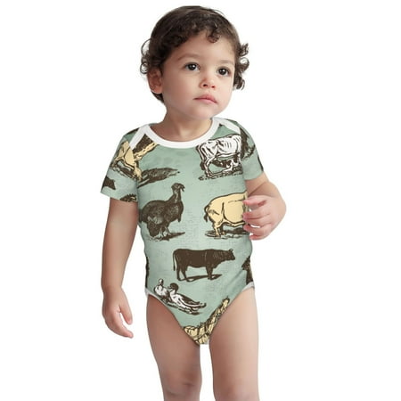 

Kdxio Vintage Farm Animals Pattern Unisex Baby Cotton Short Sleeve Bodysuits-3 Months